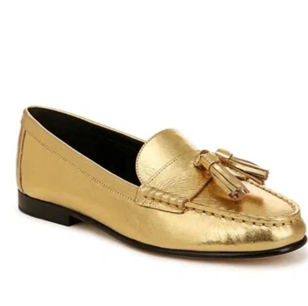 VERONICA BEARD Penny Tassel Loafers‎ Gold Size 10.5 M New